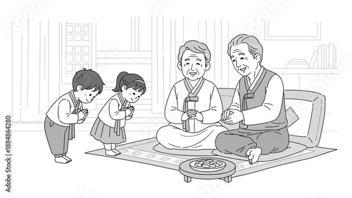 Family Members Practicing Yoga Together Indoor.