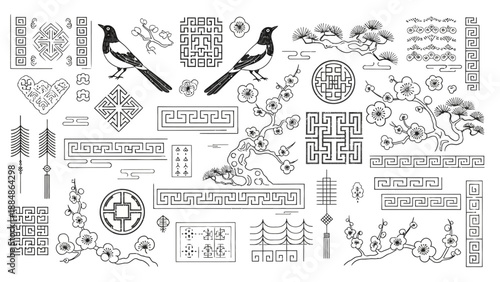 Traditional Chinese Cultural Symbols and Ornaments.