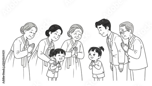 Family Members Standing Together Praying Hands.