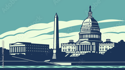 Washington dc skyline features the famous washington monument and capitol building, ideal for travel guides, patriotic designs, and citythemed projects.