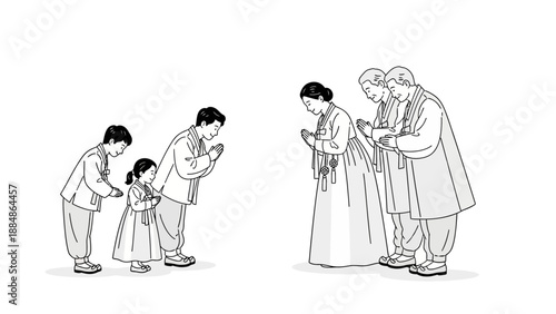 Illustration of People Bowing to Elders.