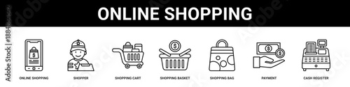 Online Shopping web banner icon set collection solid style.