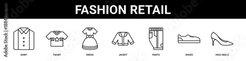 Fashion Retail web banner icon set collection solid style.
