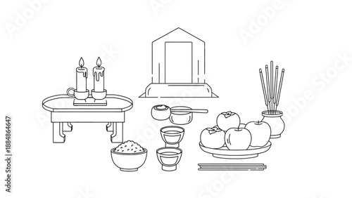 Traditional Hindu Puja Items and Offerings.