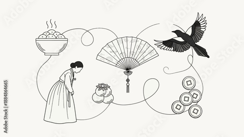 Woman Surrounded by Various Cultural Symbols.