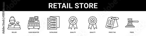 Retail Store web banner icon set collection solid style.