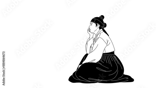 Woman Sitting on Floor with Hand on Face.