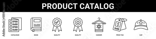 Product Catalog web banner icon set collection solid style.