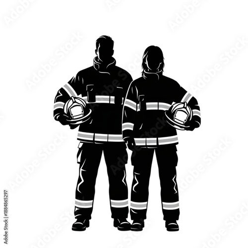 Firefighters wearing uniform and helmet Isolated On Transparent Background.