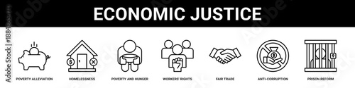 Economic Justice web banner icon set collection solid style.