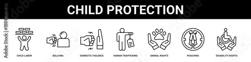 Child Protection web banner icon set collection solid style.