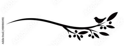 平和の象徴・オリーブの枝と小鳥のナチュラル装飾イラスト