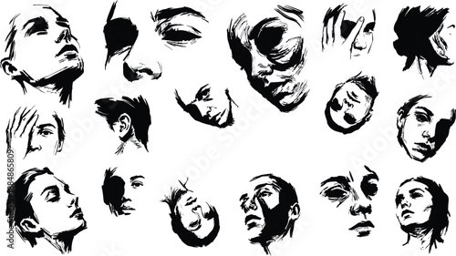 Expressive Abstract Face Sketch Mockup Black and White Illustration