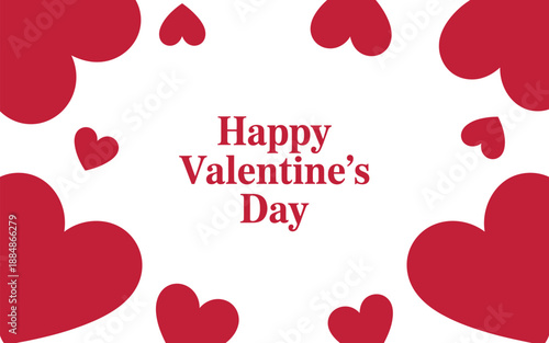 A festive Happy Valentine's Day card with red hearts on a white background