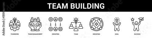 Team Building web banner icon set collection solid style.