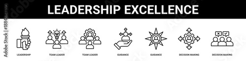 Leadership Excellence web banner icon set collection solid style.