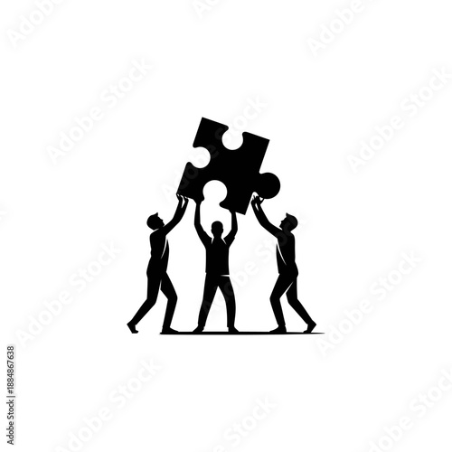 Three people working together to complete a jigsaw puzzle.