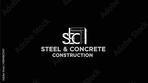 Steel and Concrete Construction Company Logo Design. Modern Industrial Business Symbol with White Text on Black Background.