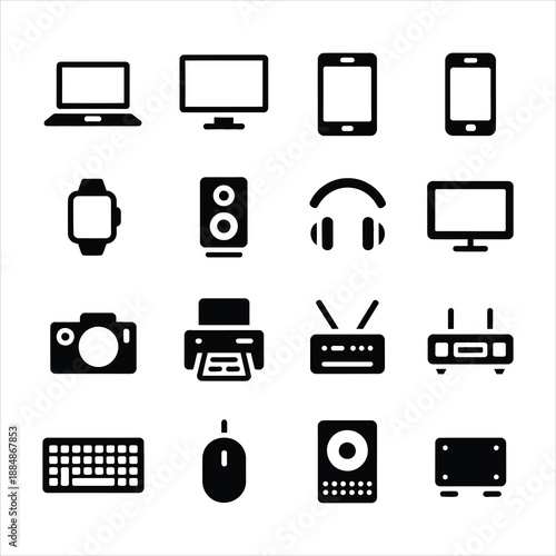 Digital Gadgets and Electronic Device Icon Set