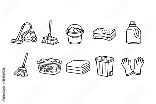 Cleaning outline icon set. Household, chores, cleaning tools outline collection