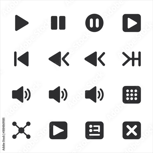 Multimedia Player Navigation and Audio Control Interface Vector Icons