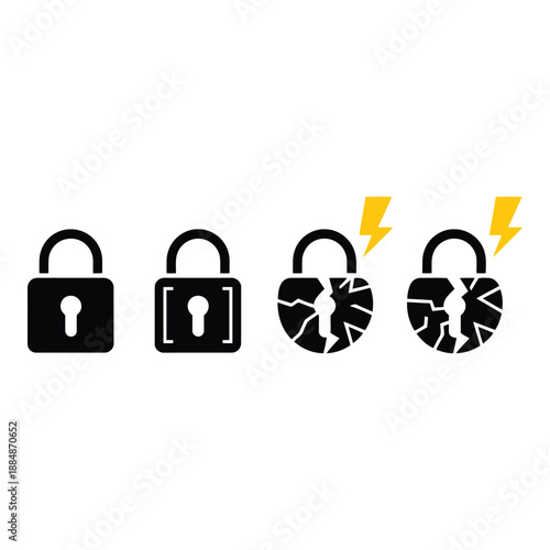 Security lock icons set - locked and unlocked