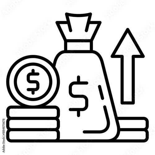 Cash growth line icon editable stroke with money bag symbol