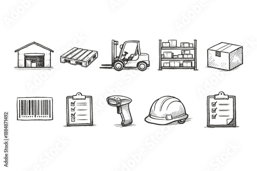 Logistics and warehouse line icon set. Inventory management and shipping tools collection