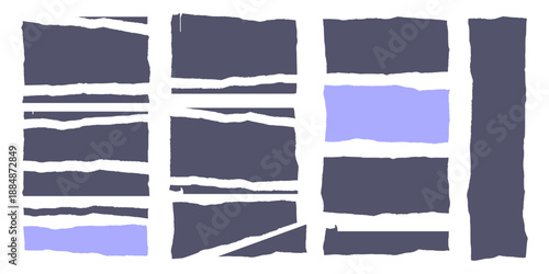 Collection of ripped paper fragments with ragged edges for collage, scraps for scrapbook, note and banner templates. Vector shapes of torn paper pieces for social media and graphic design.