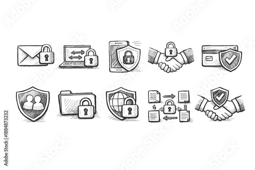 Cybersecurity solid icon set. Secure, protection, privacy icons solid collection