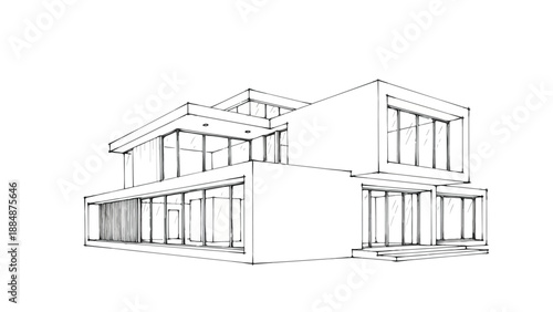 Modern minimalist house with large windows sketch