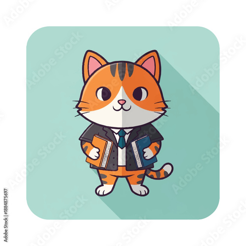 Cartoon Cat Wearing Suit and Tie.