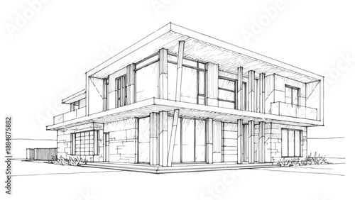 Modernist luxury villa with flat roof and balcony