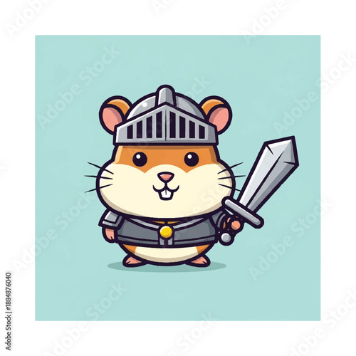 Cartoon Hamster Warrior with Sword and Armor.