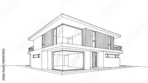 Modernist villa with wide glass facade and pool