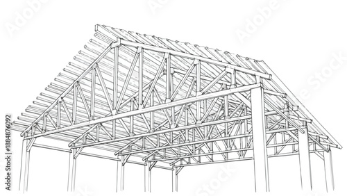Wooden roof truss structure technical sketch