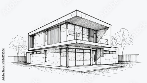 Contemporary two story house with flat roof
