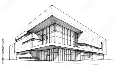 Modernist commercial building with cantilever facade