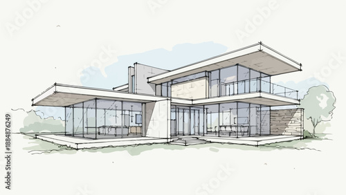 Modernist house with tiered deck and glass walls