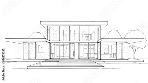 Single story modern villa with wide porch