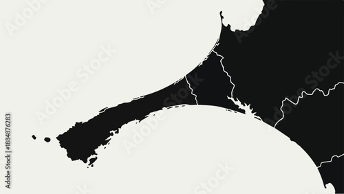 Black silhouette of coastal peninsula coastline map