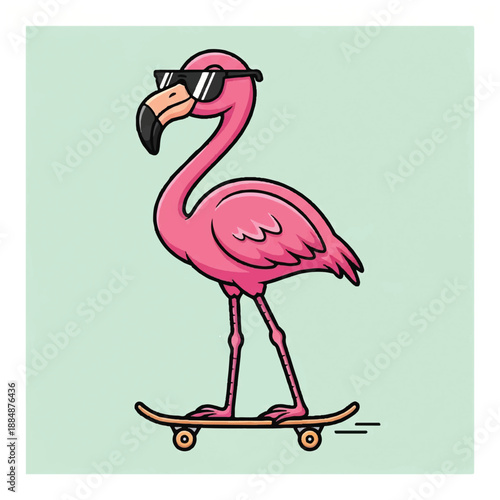 Pink Flamingo on Skateboard.