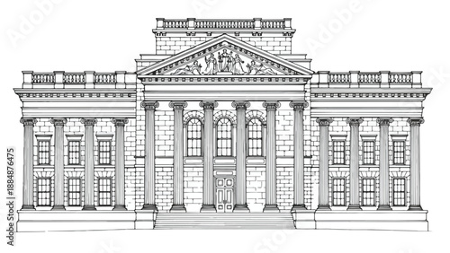 Classical public building with grand columns sketch
