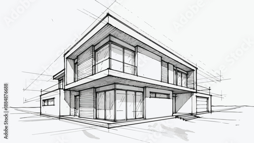 Modernist house with unique angled roof design