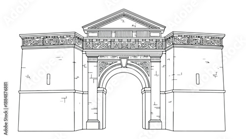 Neoclassical grand entrance gate architectural sketch