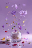 glass cosmetic jar with flower petals