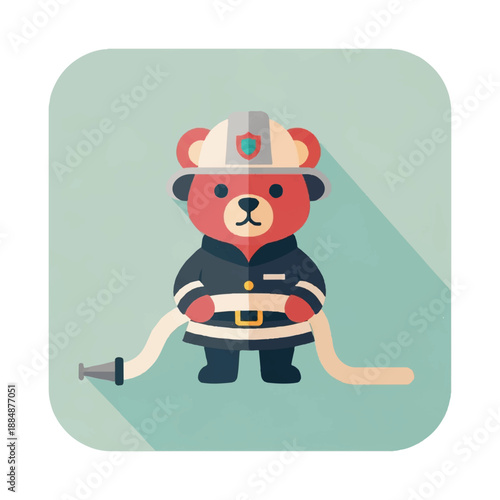 Cartoon Bear Firefighter Character Illustration.