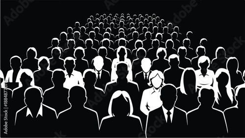 Black silhouette of people sitting in long rows