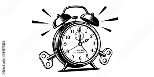 Retro Alarm Clock Ringing with Motion Lines for Time Management Vector