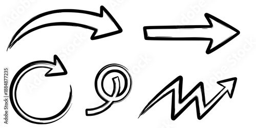 Hand Drawn Directional Arrows Set Brush Stroke Style for Design Elements Vector